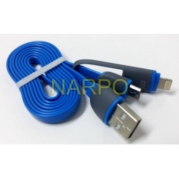 Cablu USB 2in1 microUSB + iPhone 5 - 1M Albastru